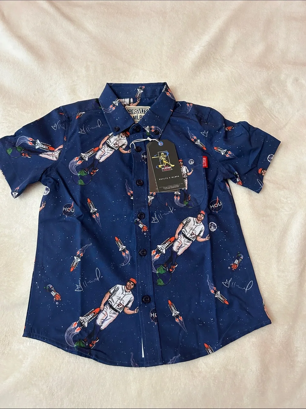RSVLTS Navy Astronaut & Baseball Short-Sleeve Button-Down Shirt